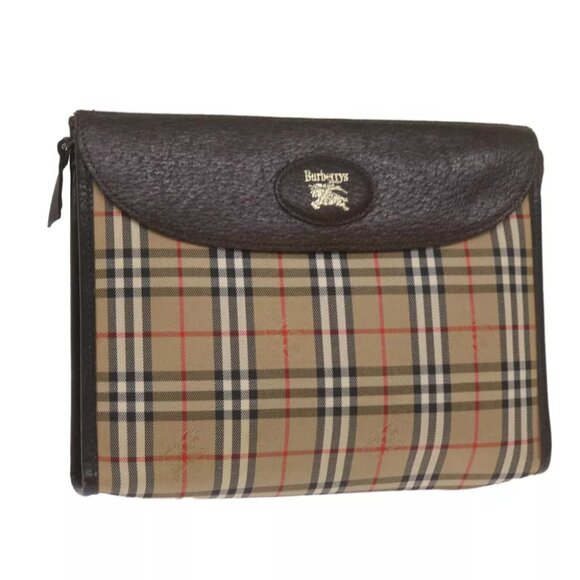 Burberrys Nova Check Clutch Bag Canvas Black Beige Auth yk11236 - Picture 1 of 13